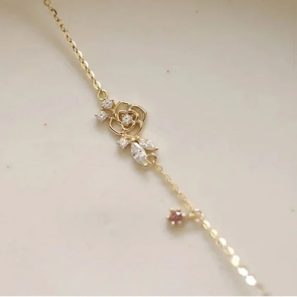 925 Sterling Silver Gold Rose Bracelet - Picture 5 of 7